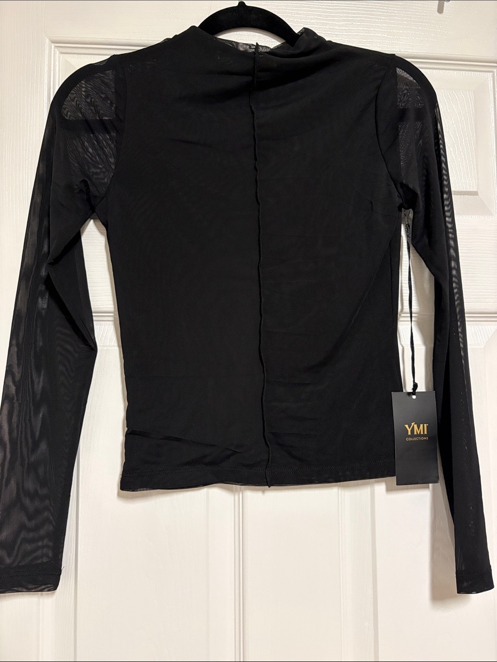 YMI Black Long Sleeve Mesh Panel Crew Top